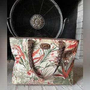 SALVATORE FERRAGAMO Double Gancini Tote Bag Animal Pattern Leopard Flower